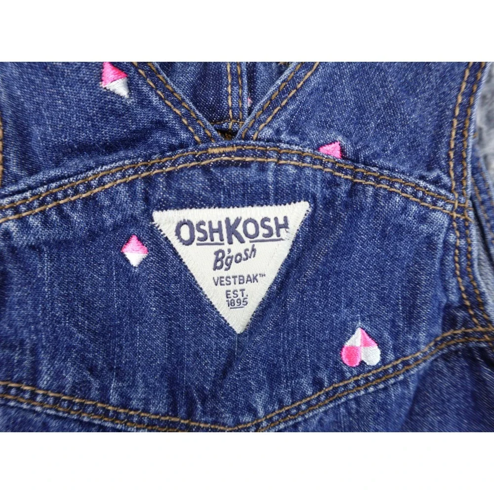 OshKosh Bgosh Toddler Girls Heart Embroidered Denim Shortalls Blue 24M Excellent